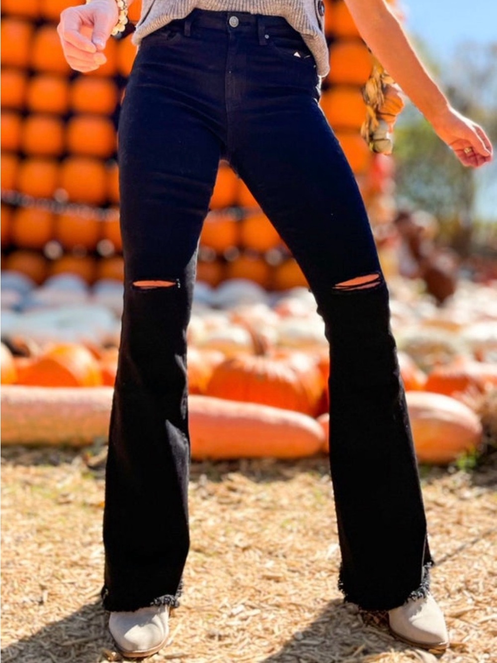 YMI Jeans Black Distressed High Rise Flare Jeans Size 5/27